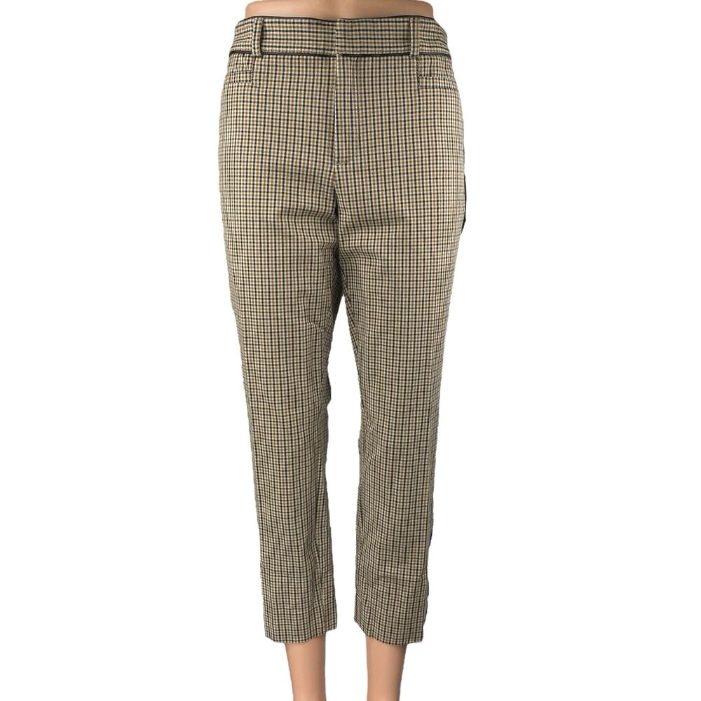 Banana Republic Sloan Women's Tan Plaid High Rise Tapered Trousers Pants Size 6